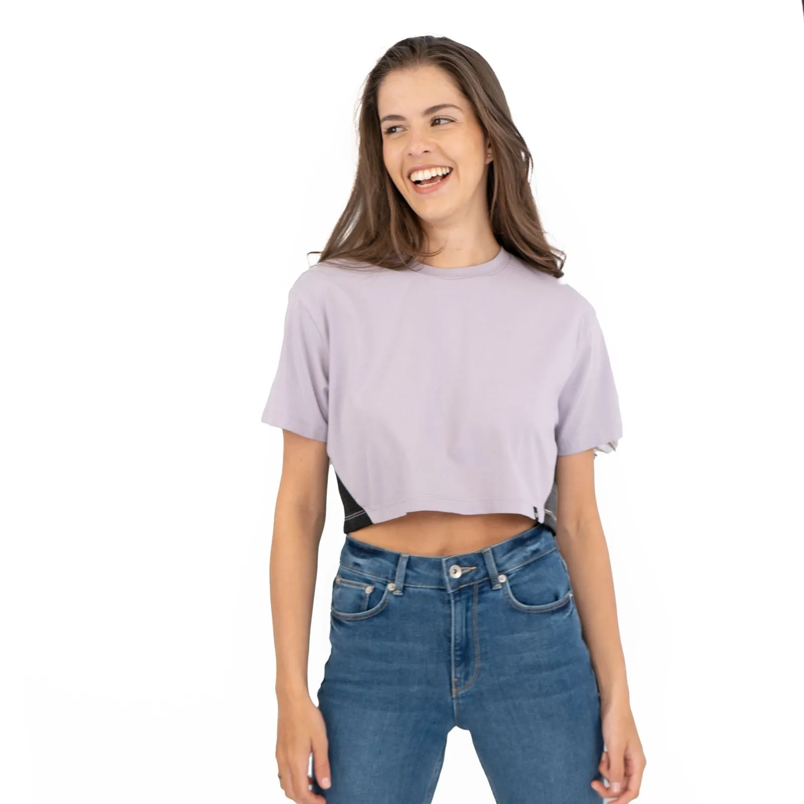 True Religion Purple Cotton Short Sleeve Round Neck Summer Crop Tops