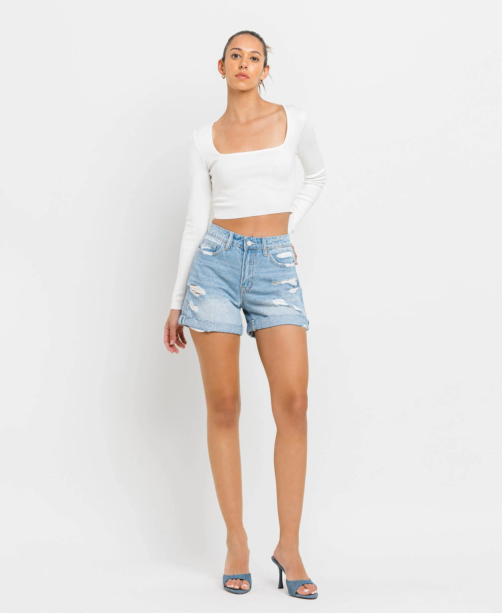 Vervet by Flying Monkey | High-rise Cuffed Boyfriend Shorts