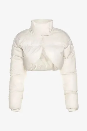 Women's Cream Cropped Bolero Puffer Jacket